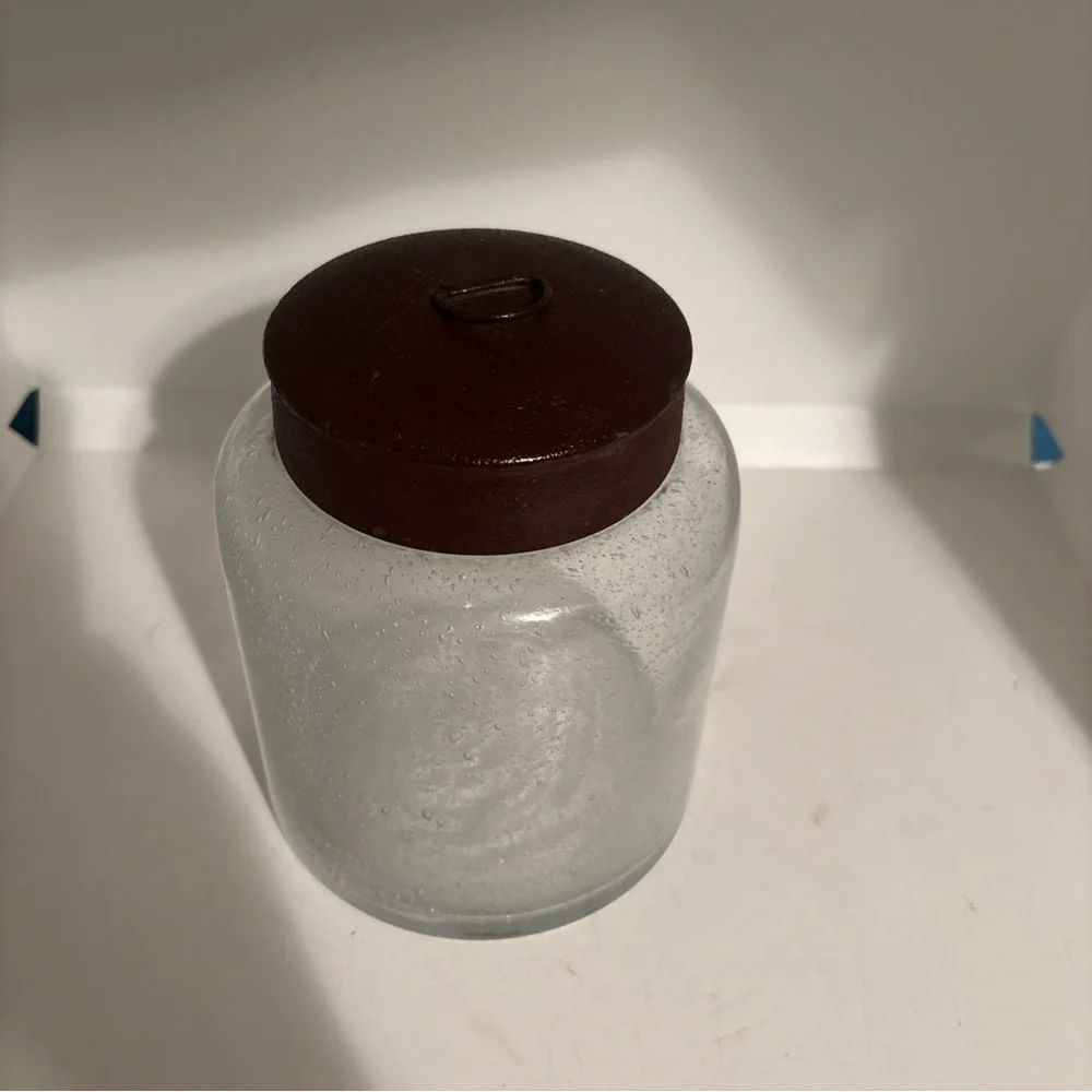 Vintage Clear Glass Canister Jar Metal Lids With Handle Modern Farmhouse Bath